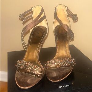 Brown Beaded Women's Heels